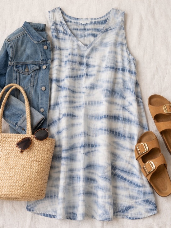 Pure Jill Dresses & Skirts - 🫐 | PURE JILL | Blue Tie Dye Shift Dress 100% Cotton Beach Vacation • 3/$40